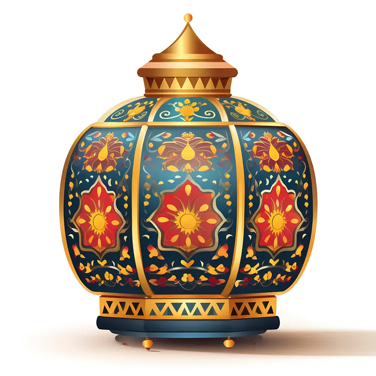Ornate Floral Lantern with Red and Gold Design