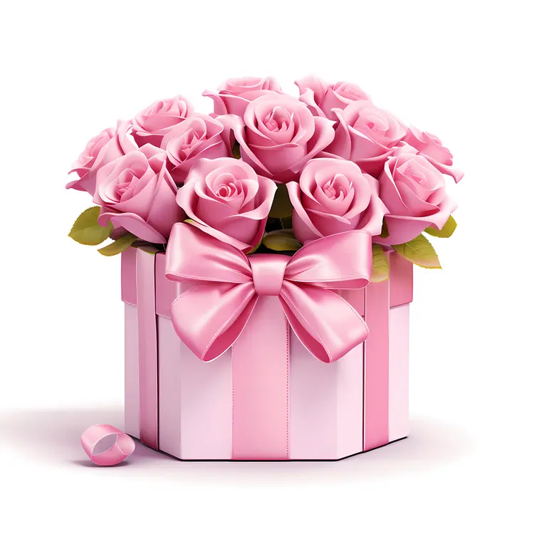 Pink Roses in a Gift Box with Ribbon