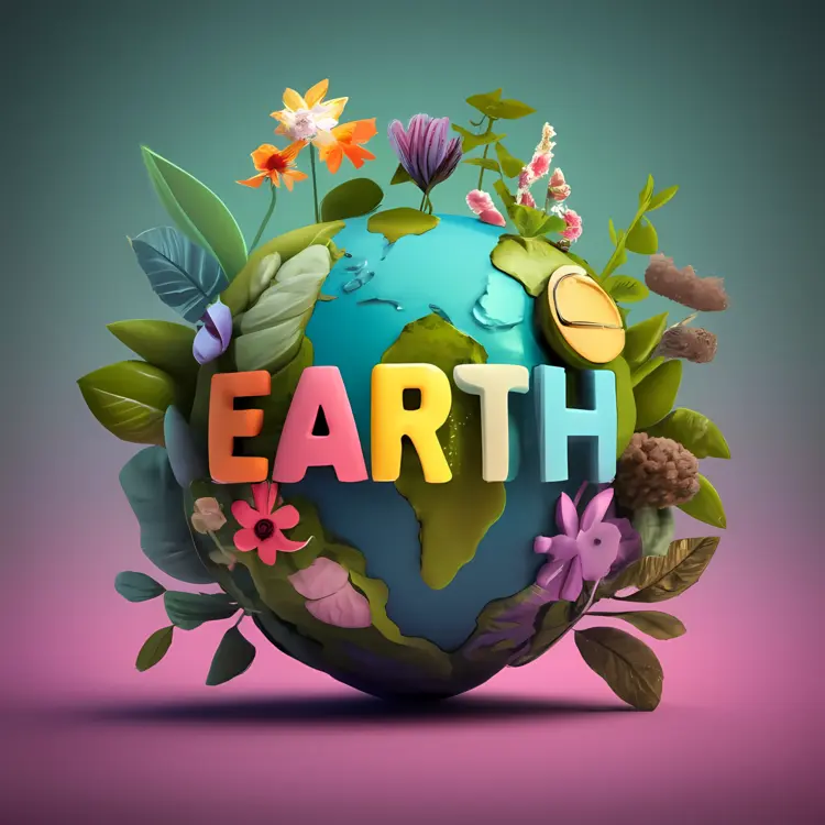 Earth with Flowers and Leaves