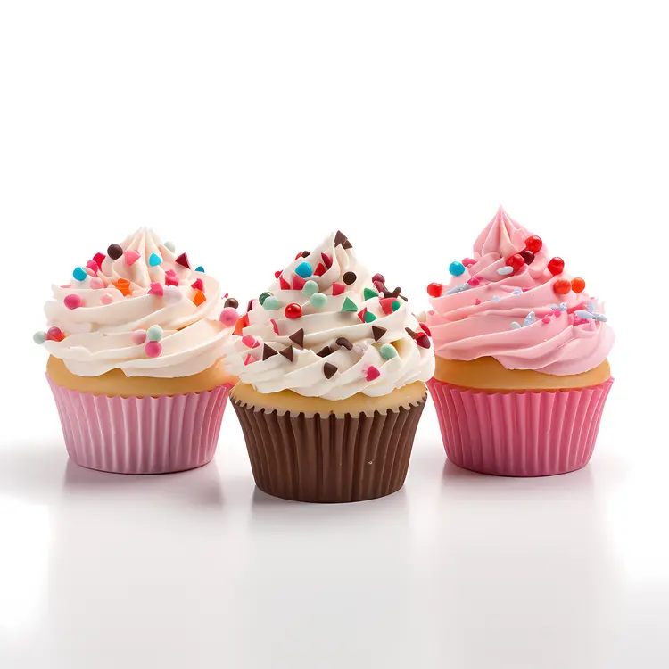 Three Colorful Cupcakes with Sprinkles