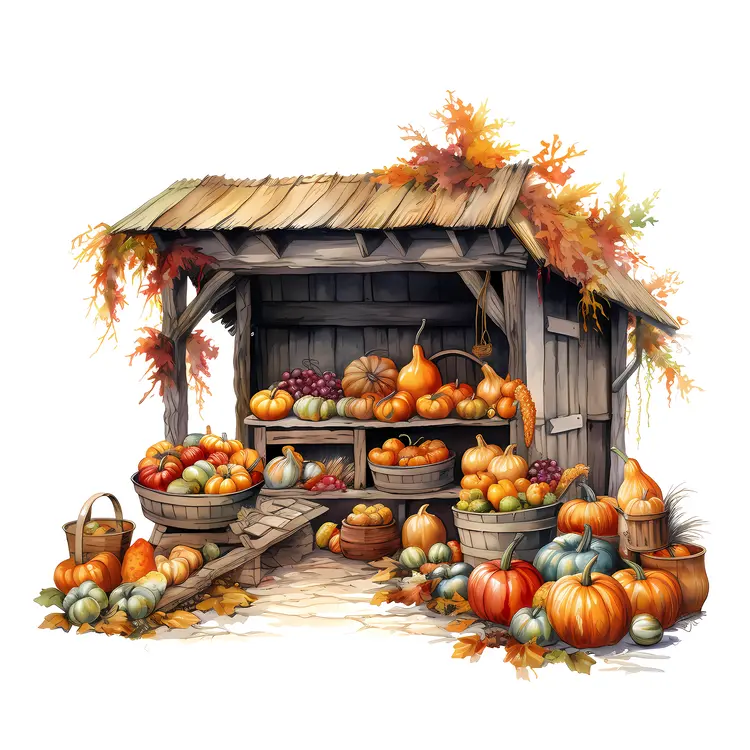 Pumpkins and Gourds at a Stand for Thanksgiving