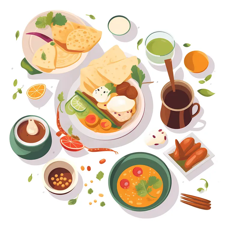 Indian Cuisine Food Platter with Various Dishes