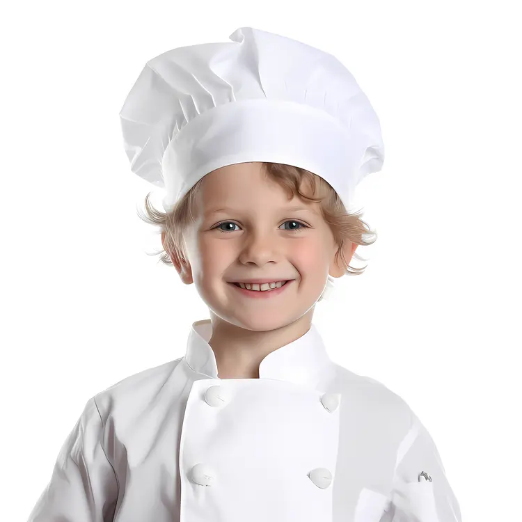 Smiling Child in Chef Hat and Coat