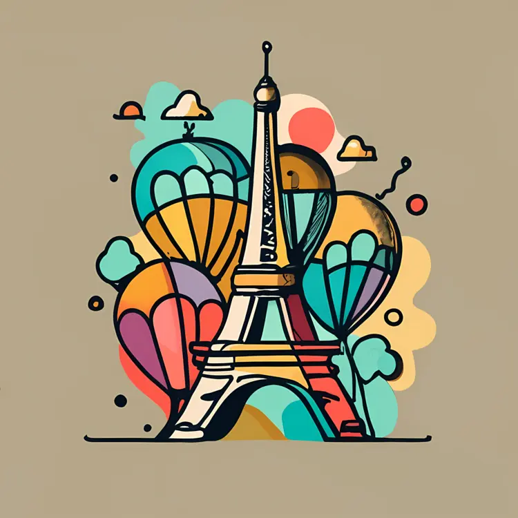 Eiffel Tower Surrounded by Colorful Balloons