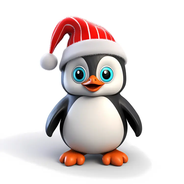 Adorable Penguin with Santa Hat
