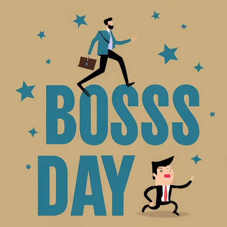 Cartoon Boss's Day Text with Characters