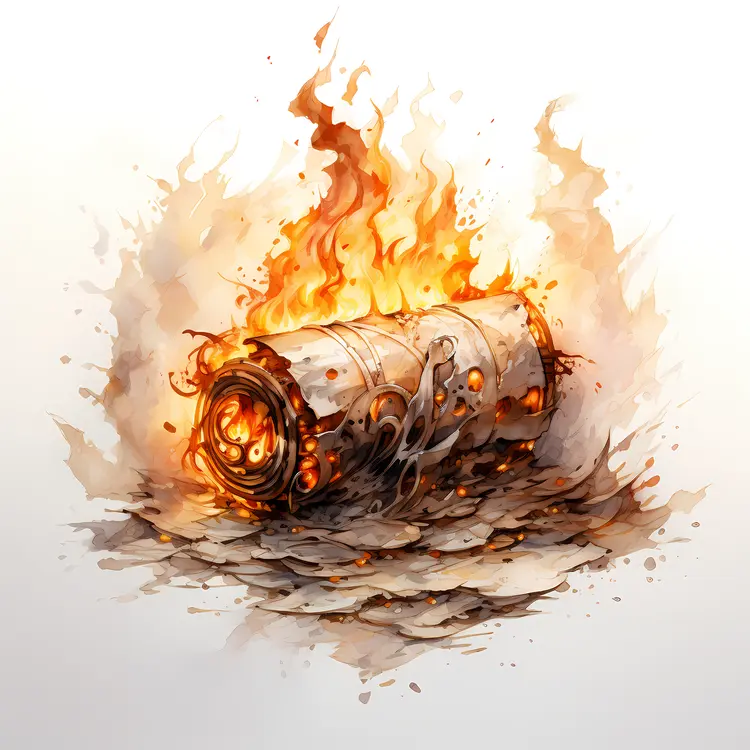 Single Burning Scroll with Flames