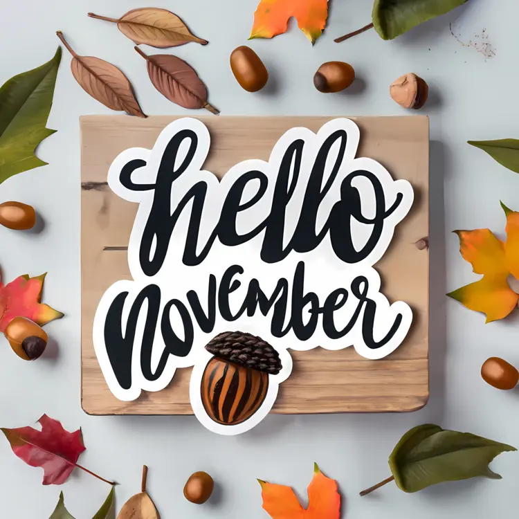 Hello November with Acorn and Leaves