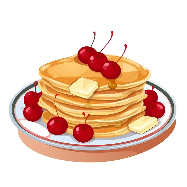 Tasty Pancakes with Butter and Cherries