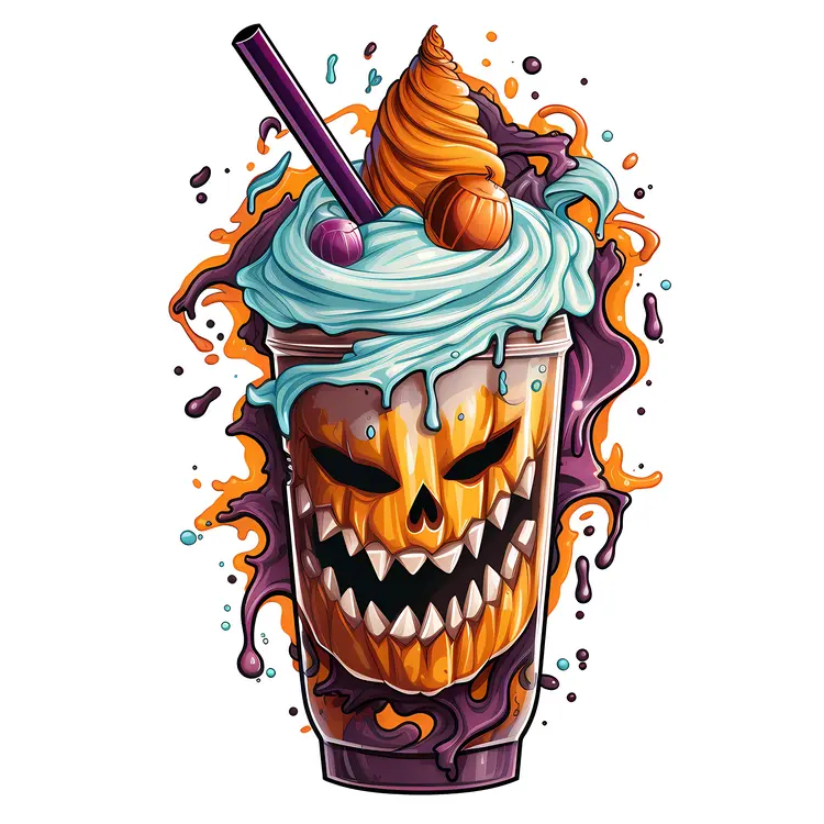 Pumpkin Milkshake with Whipped Cream and Straw