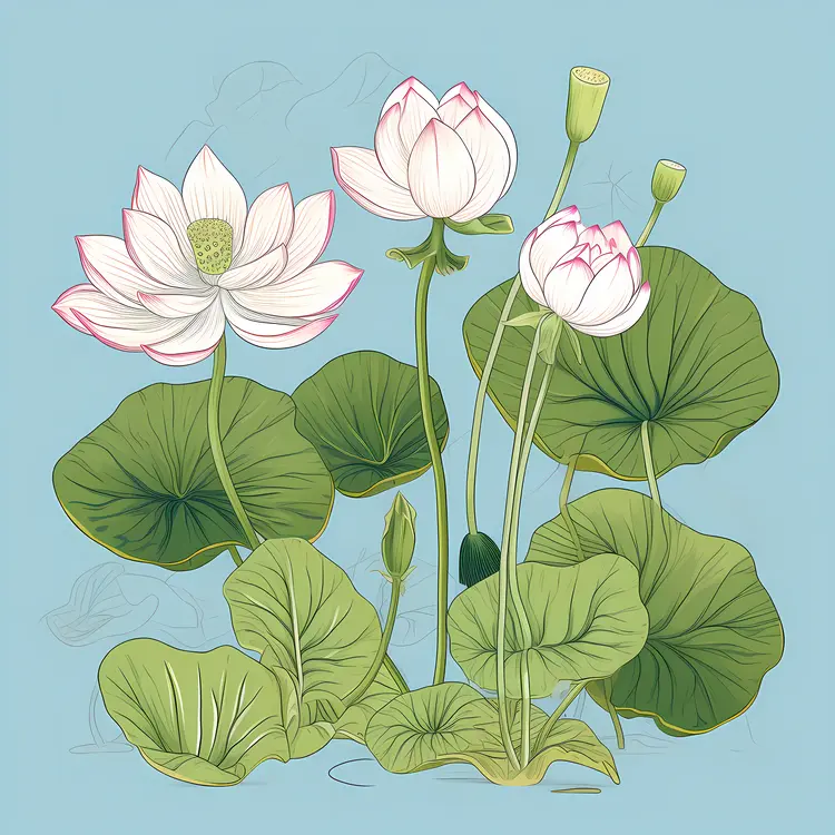 Beautiful Lotus Flower Botanical Illustration