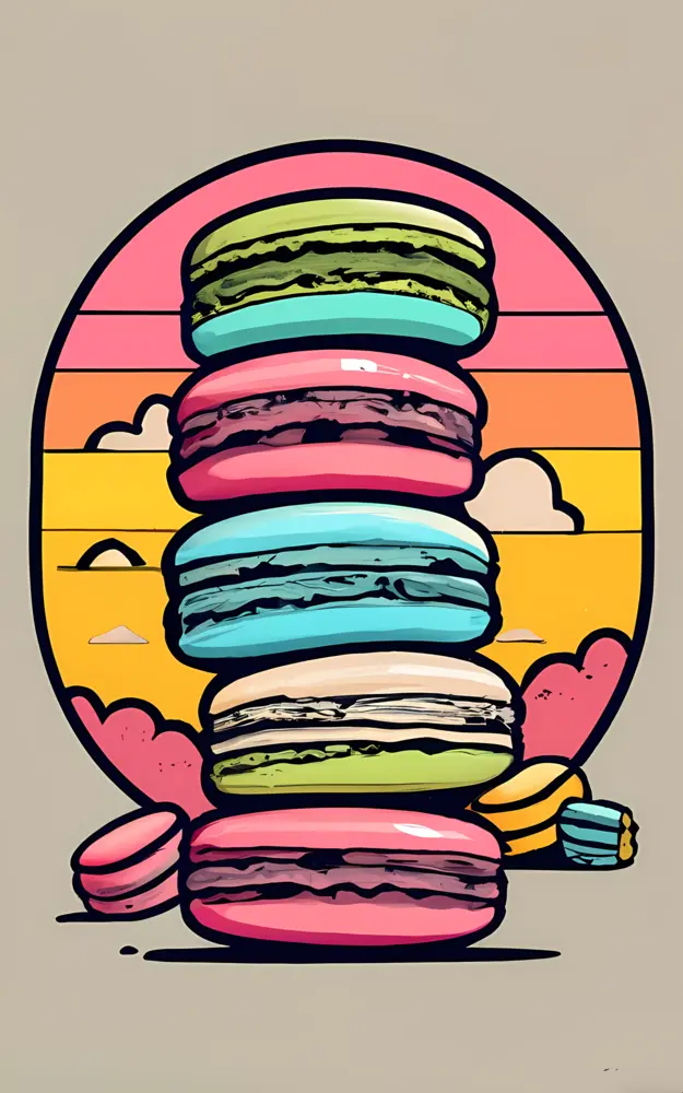 Stacked Macarons with Sunset Background