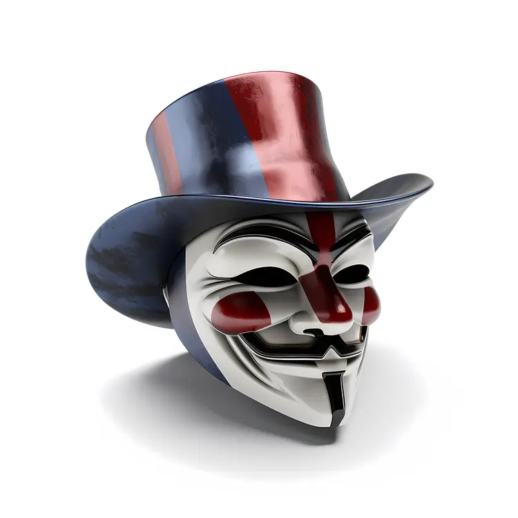 Guy Fawkes Mask with Blue and Red Hat