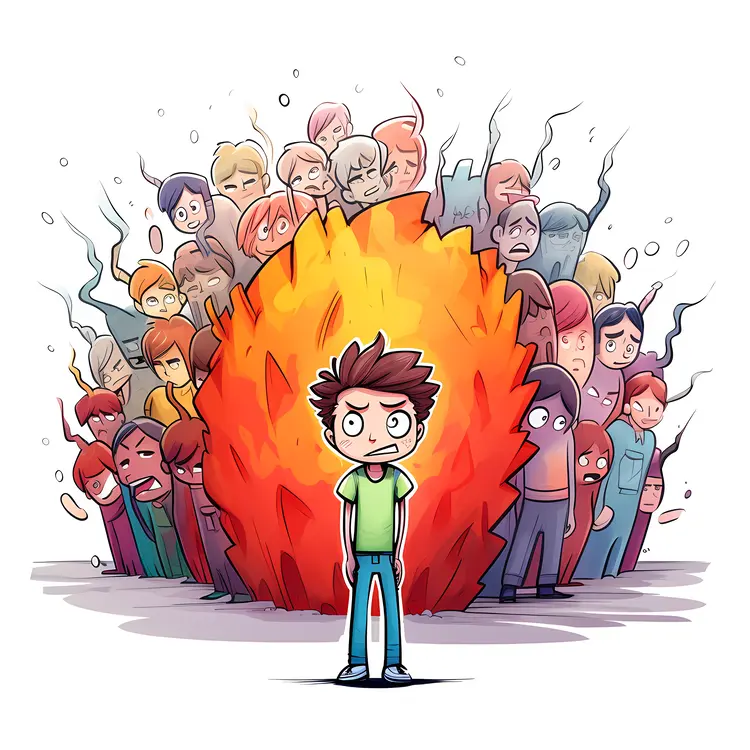 Boy with Fire Surrounded by Angry Crowd