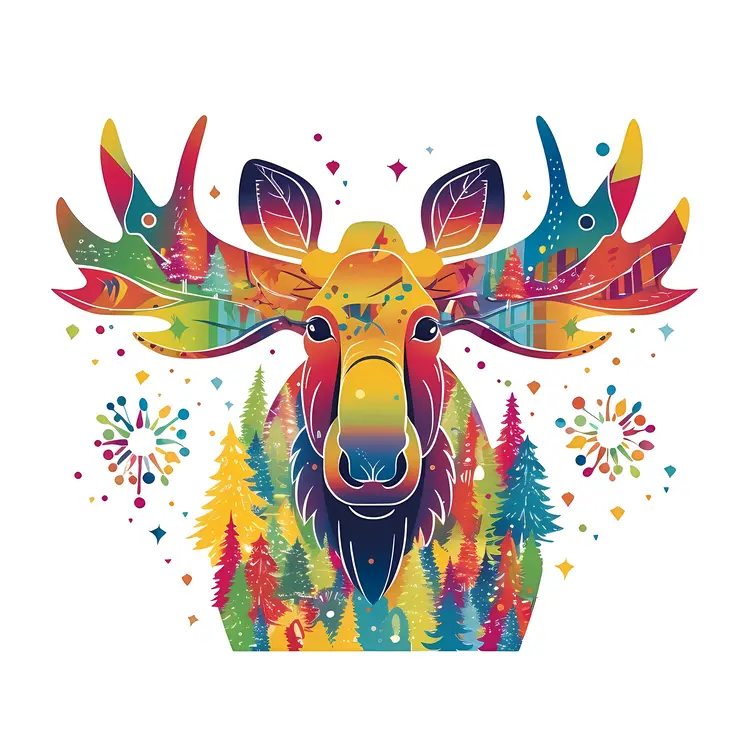 Colorful Moose with Forest Illustration