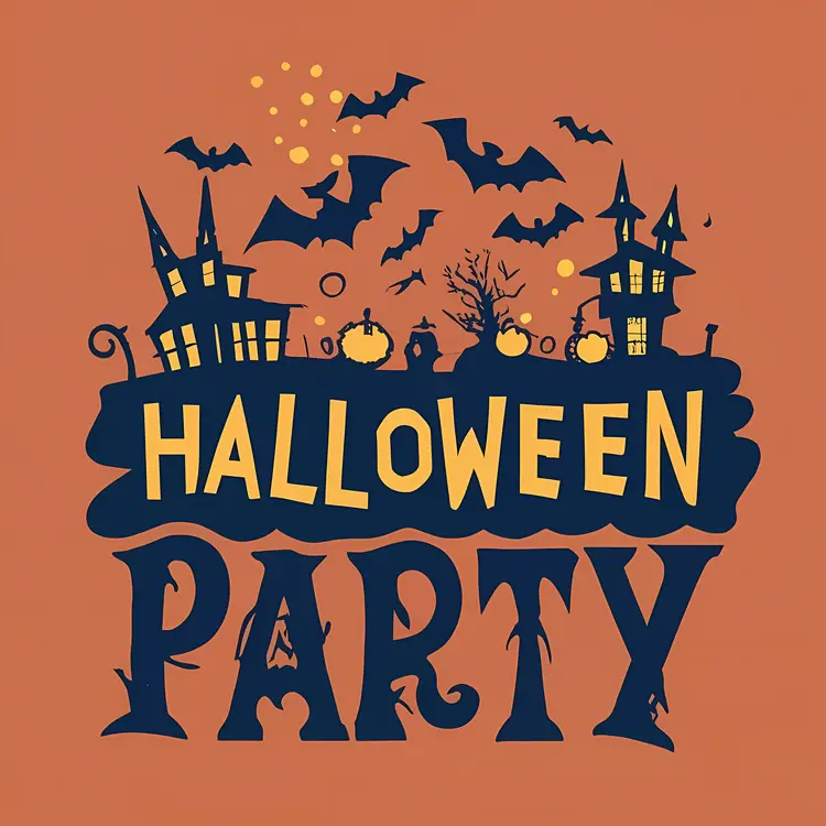 Halloween Party with Pumpkins and Bats