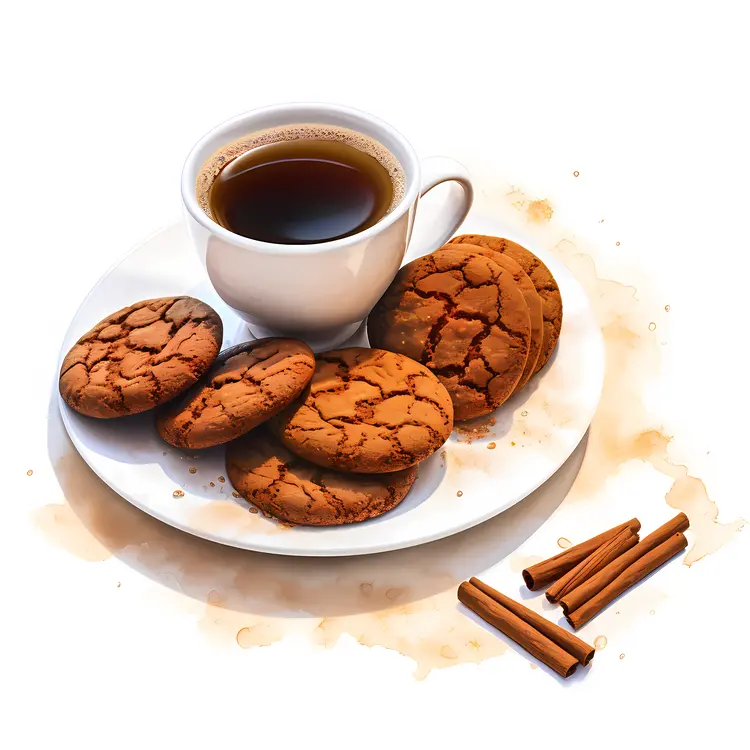 Coffee and Cookies with Cinnamon Sticks