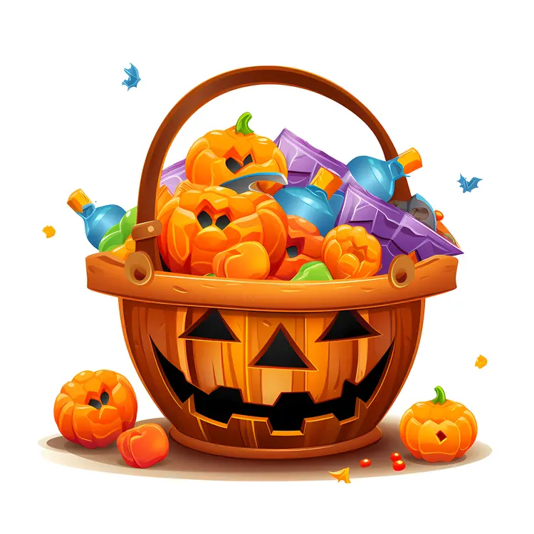 Halloween Basket with Pumpkins and Candies