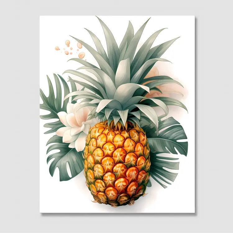 Beautiful Pineapple with Tropical Leaves Illustration
