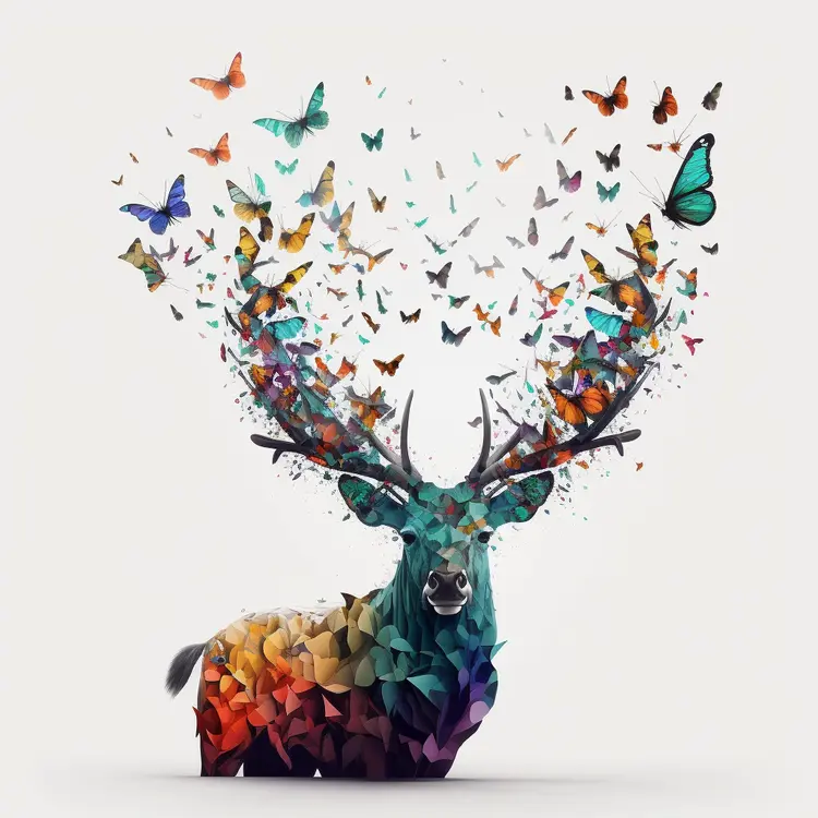 Colorful Deer with Butterflies Illustration