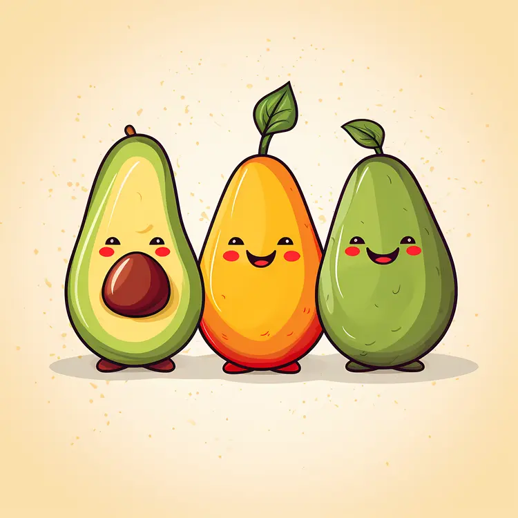 Cute Cartoon Avocado Trio