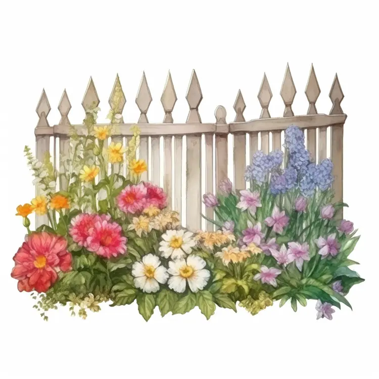 Colorful flowers in a garden with a wooden fence