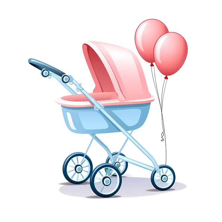 Pink and Blue Baby Stroller with Balloons