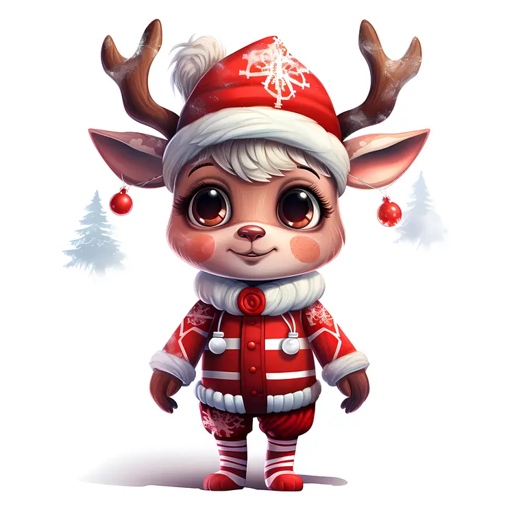 Cute Reindeer in Festive Red Outfit