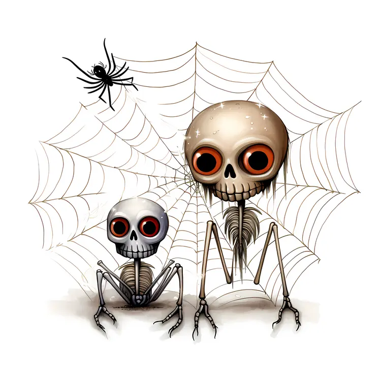 Two Skeletons with Spider and Web