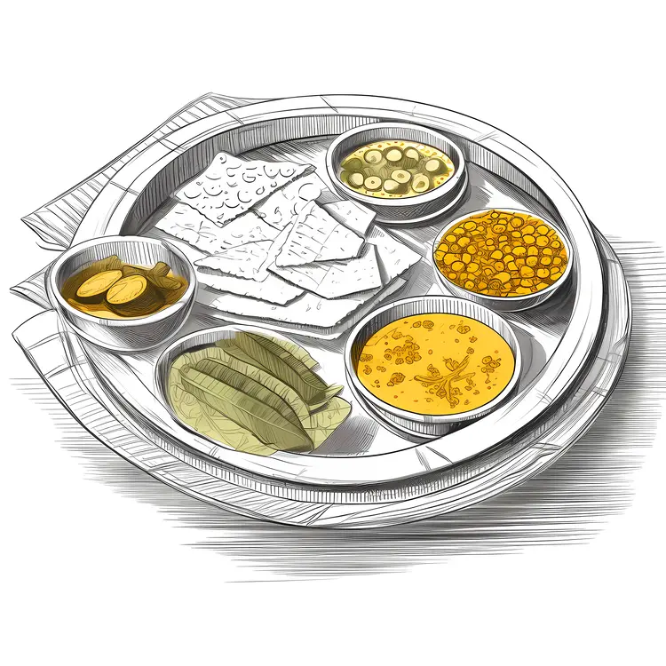 Traditional Indian Thali with Various Dishes