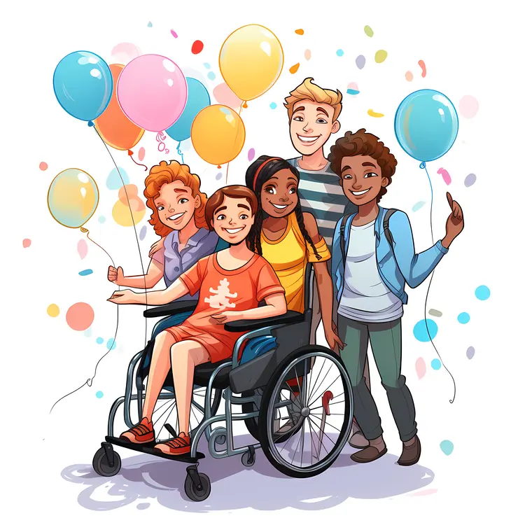 Diverse Group of Friends Celebrating with Balloons