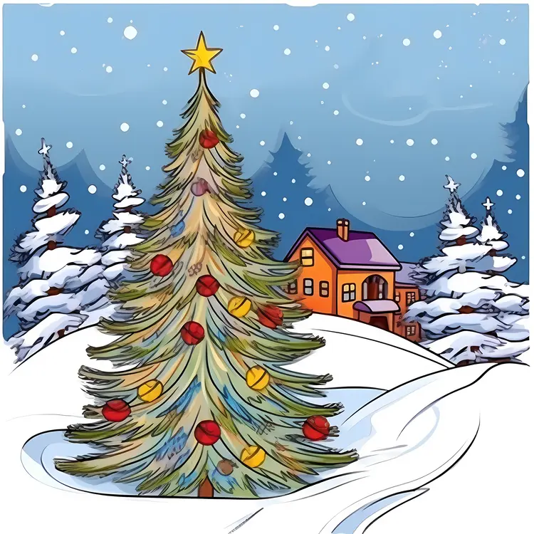 Christmas Tree in Snowy Landscape