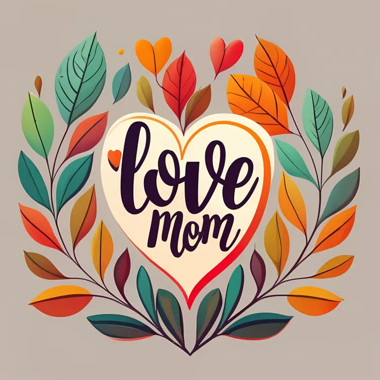 Love Mom Heart with Autumn Leaves