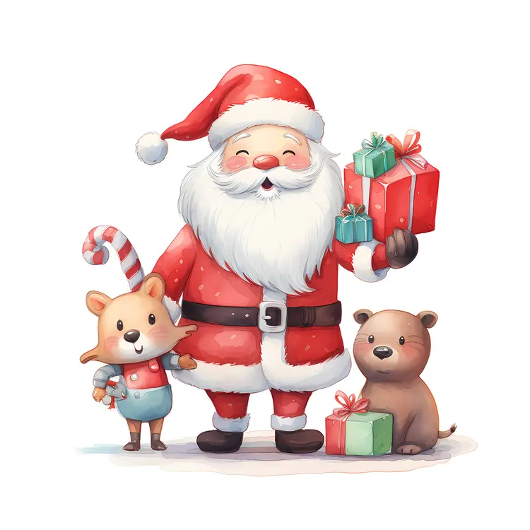 Santa Claus with Gifts and Animals