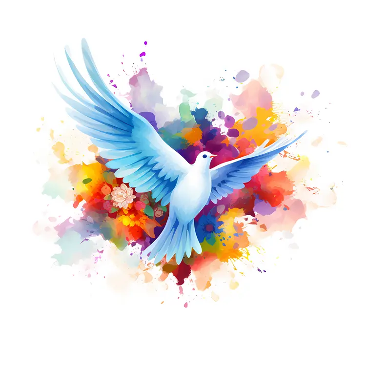 Dove with Blue Wings and Colorful Background