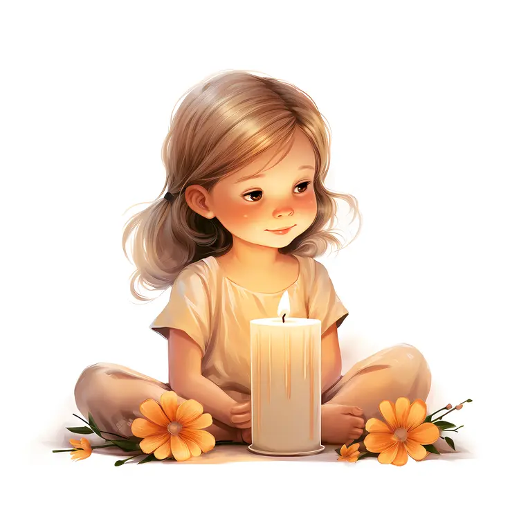 Child Holding Candle with Flowers