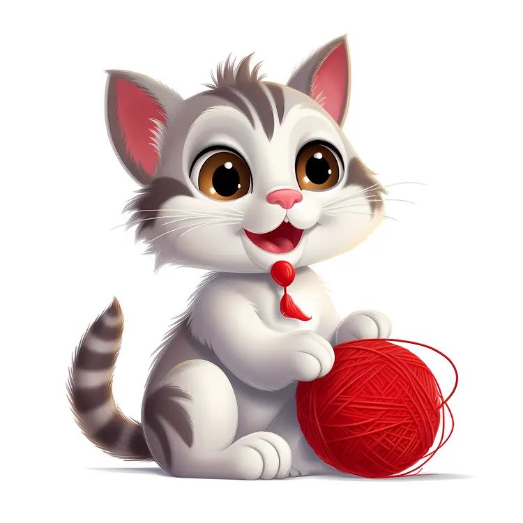 Cute Kitten with Red Yarn Ball