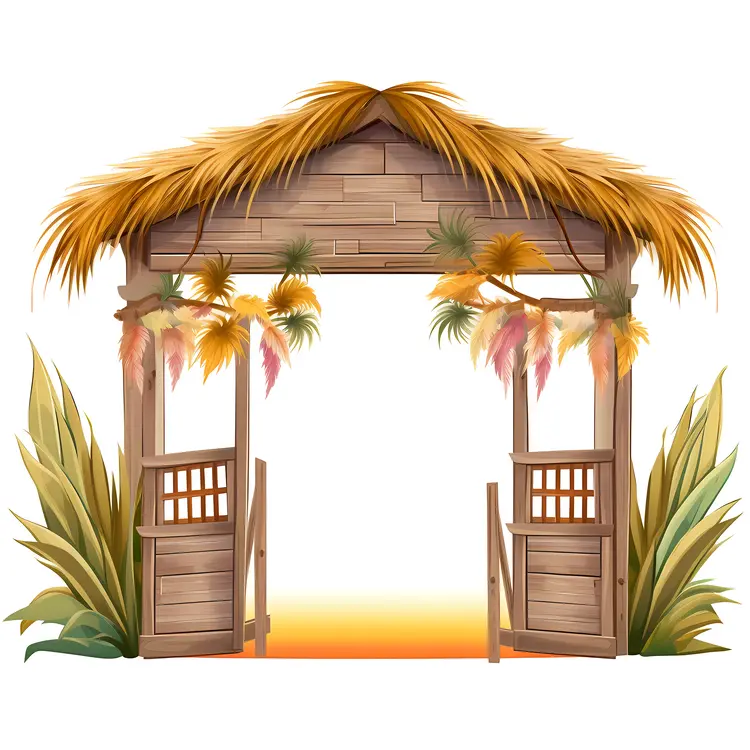 Tropical Wooden Archway with Thatched Roof
