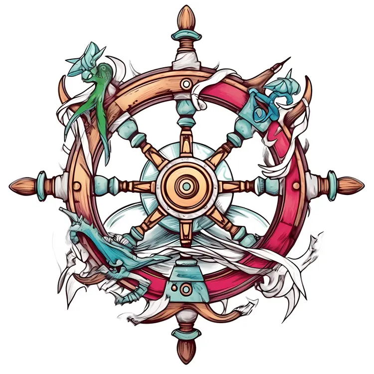 Artistic Nautical Ship Wheel Illustration