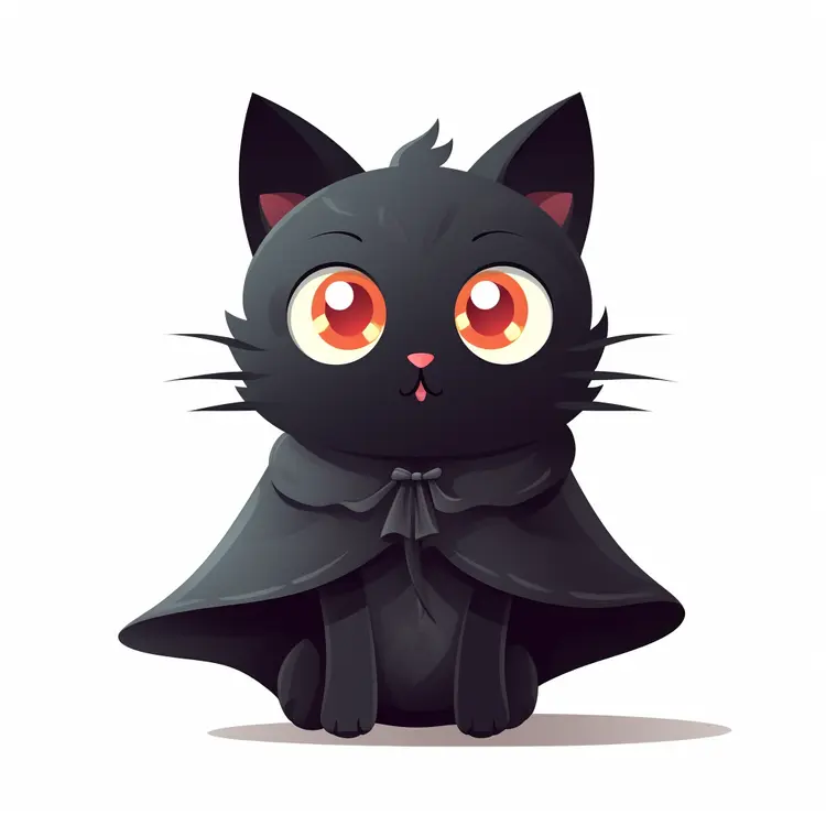 Cute Black Cat in Cloak for Halloween