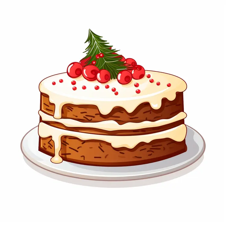 Christmas Cake with Berries and Tree