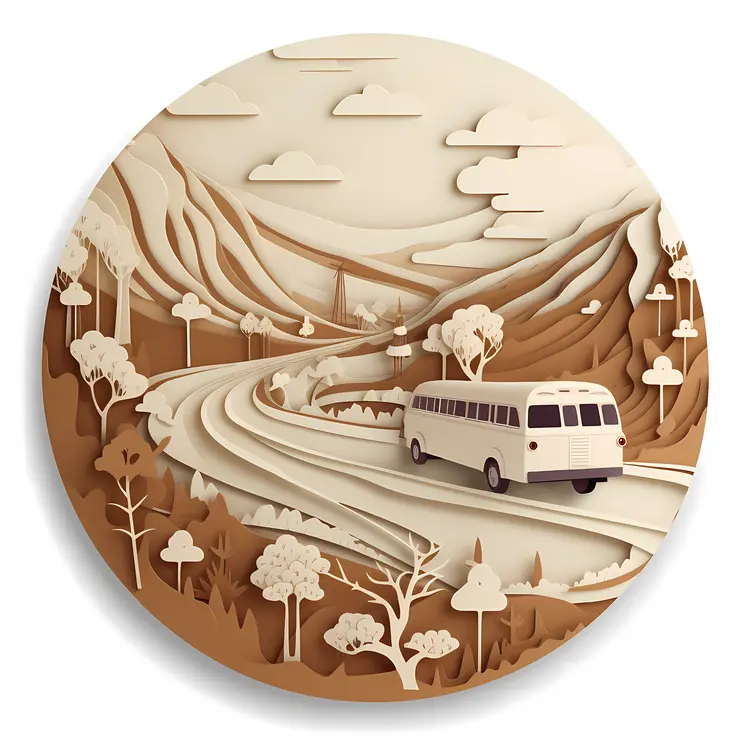 Paper Art Bus in a Mountain Landscape