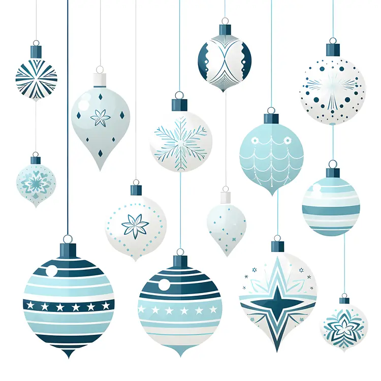 Hanging Blue and White Christmas Ornaments