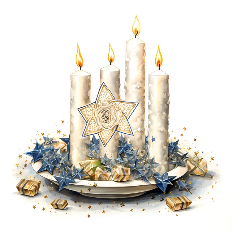 Decorative White Candles with Star on Plate