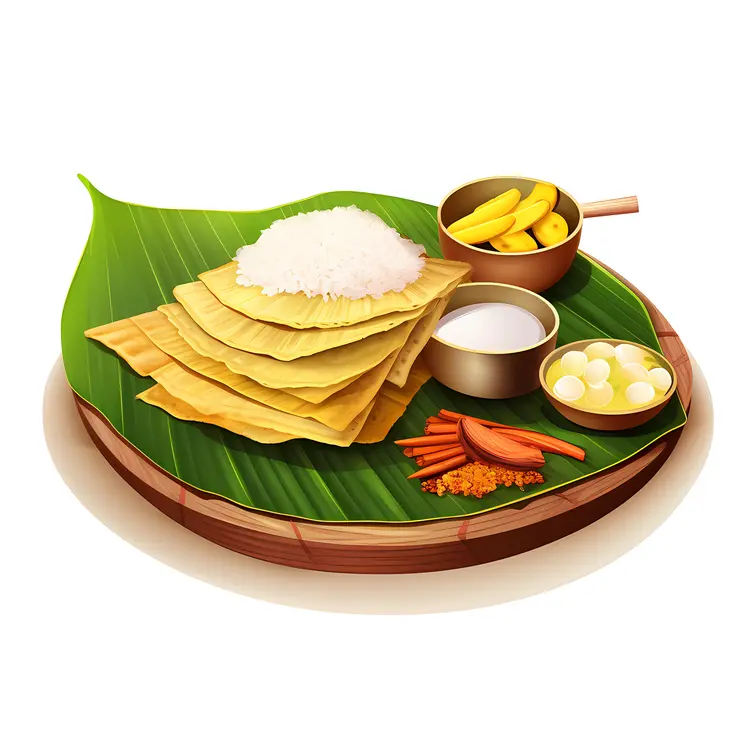 Traditional Banana Leaf Meal with Rice and Banana