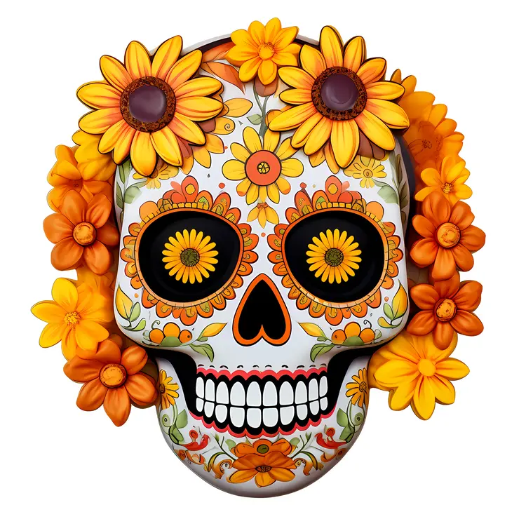 Colorful Sugar Skull with Floral Decoration for Day of the Dead