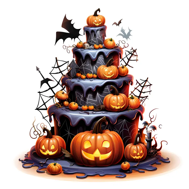 Halloween Cake with Pumpkins and Spiders