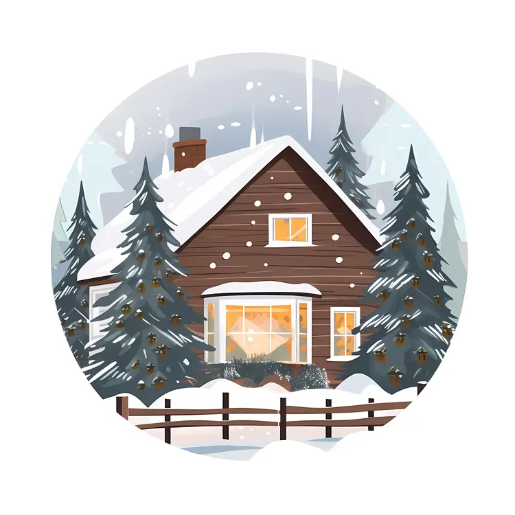 Cozy Brown House in Snowy Winter