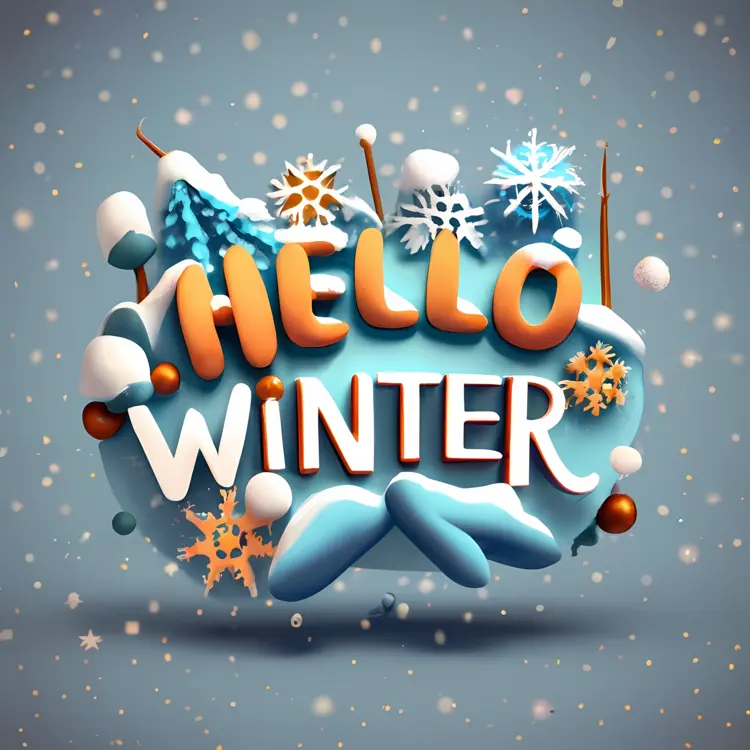 Hello Winter with Snowflakes and Snow