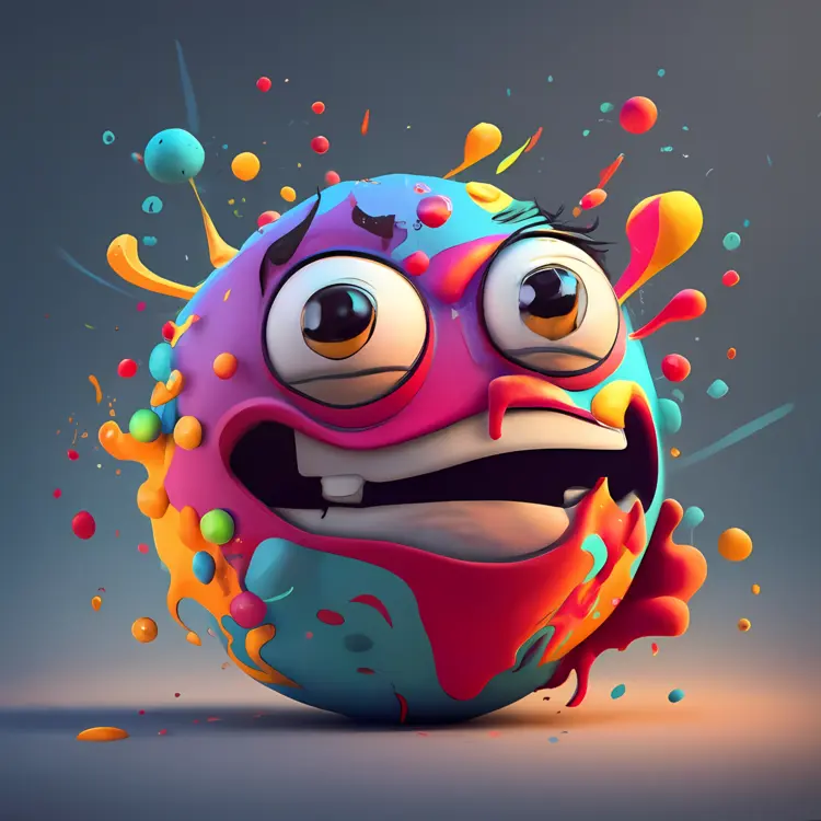 Colorful Cartoon Face with Splashes